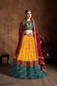 Yellow Banarasi Silk Embroidered Lehenga Choli Set