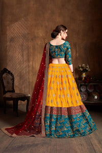 Yellow Banarasi Silk Embroidered Lehenga Choli Set