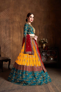 Yellow Banarasi Silk Embroidered Lehenga Choli Set
