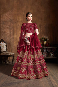 Ruby Red Art Silk Embroidered Lehenga Choli Set