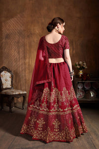 Ruby Red Art Silk Embroidered Lehenga Choli Set