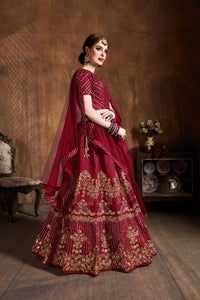 Ruby Red Art Silk Embroidered Lehenga Choli Set