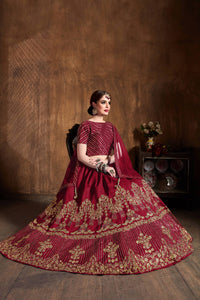 Ruby Red Art Silk Embroidered Lehenga Choli Set