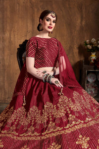 Ruby Red Art Silk Embroidered Lehenga Choli Set