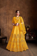 Yellow Art Silk Embroidered Lehenga Choli Set