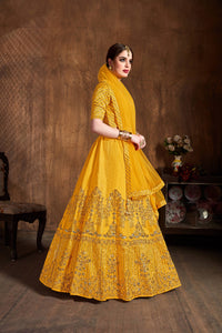 Yellow Art Silk Embroidered Lehenga Choli Set