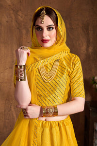 Yellow Art Silk Embroidered Lehenga Choli Set