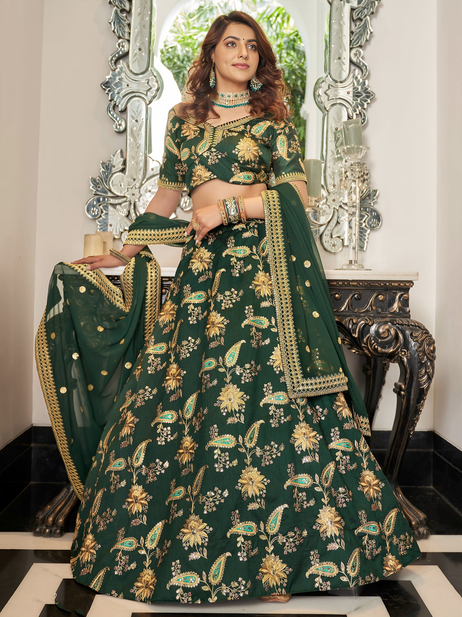 Emerald Grace Embroidered Lehenga Set