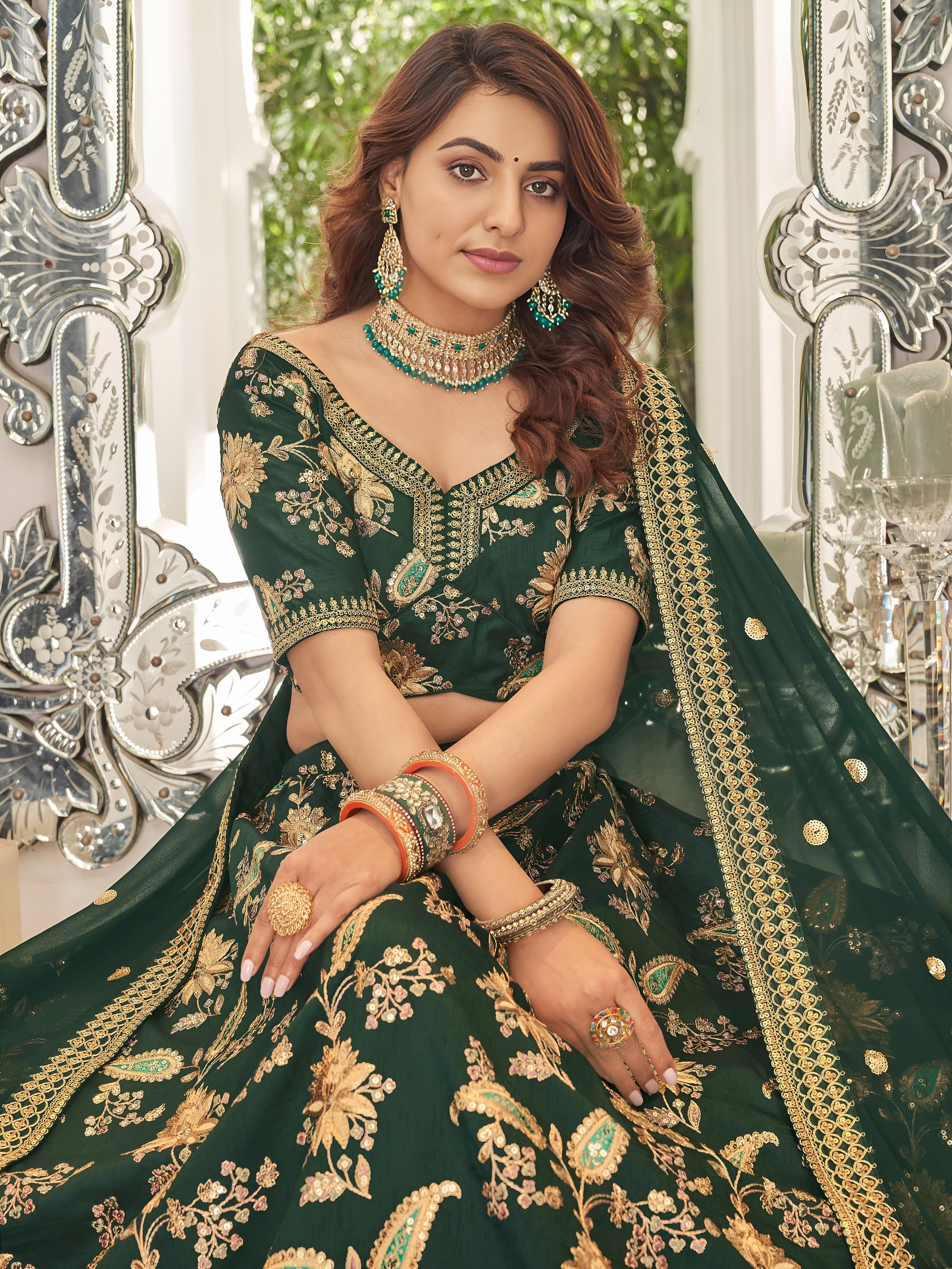 Emerald Grace Embroidered Lehenga Set