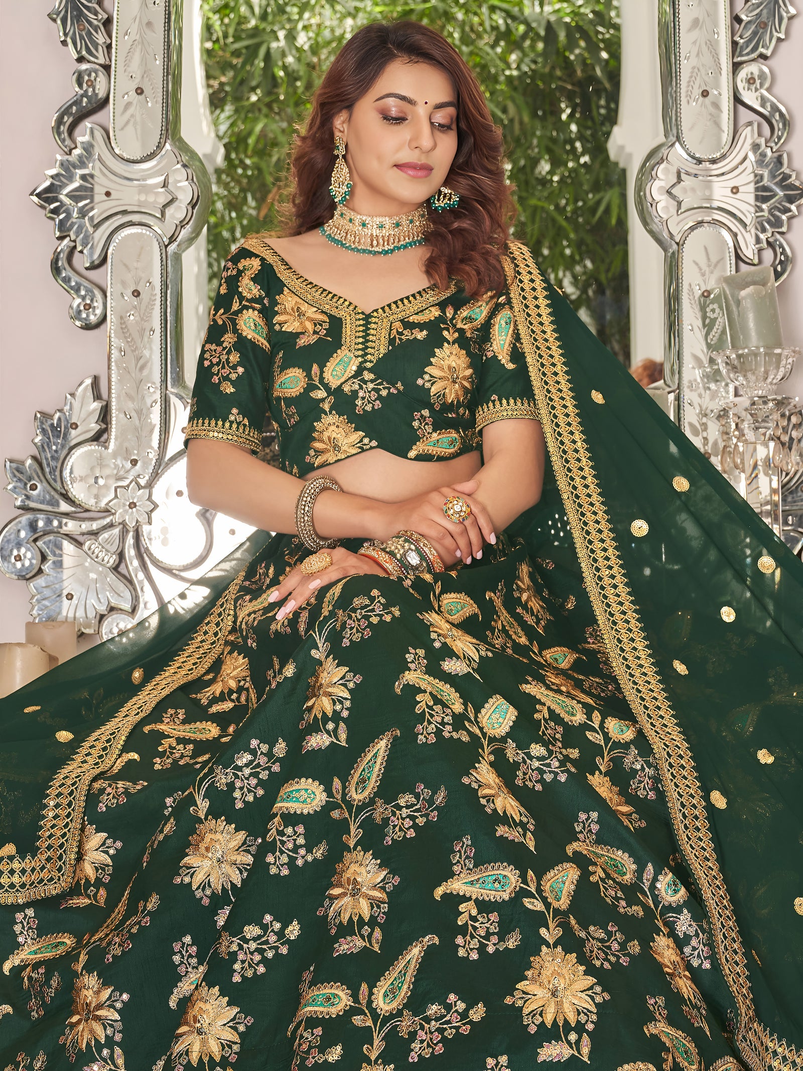 Emerald Grace Embroidered Lehenga Set