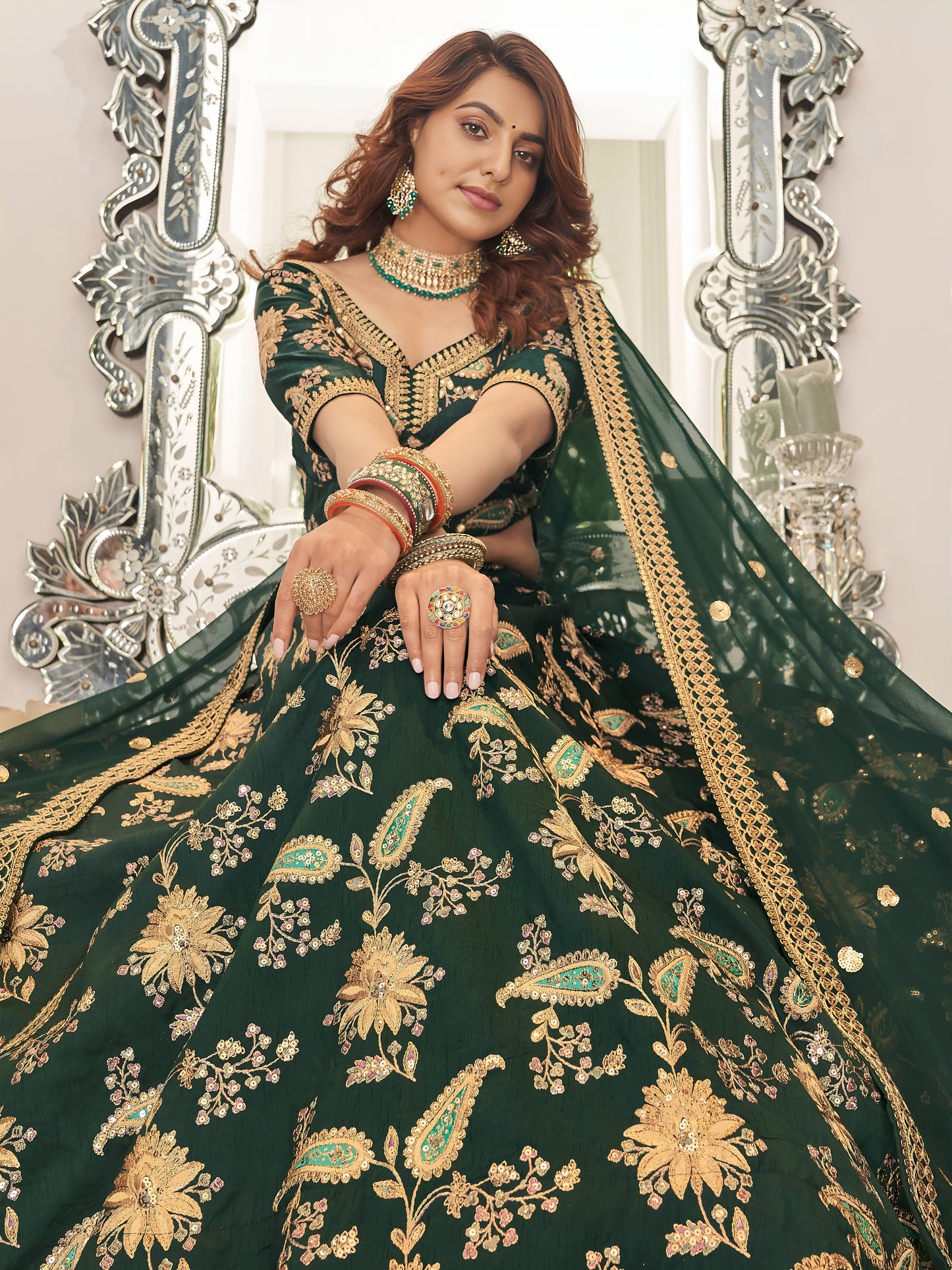 Emerald Grace Embroidered Lehenga Set