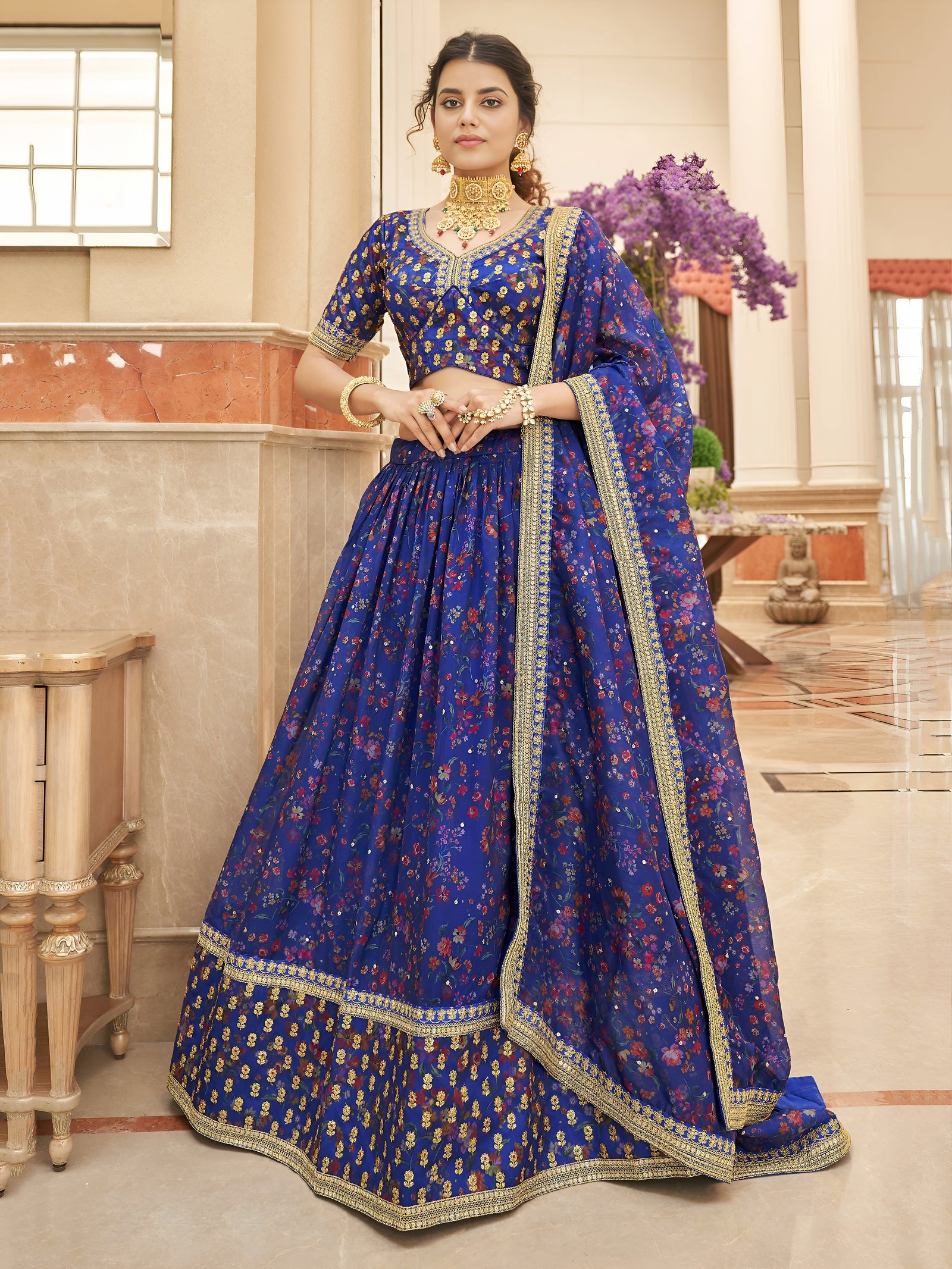 Sapphire Bloom Embroidered Lehenga Set