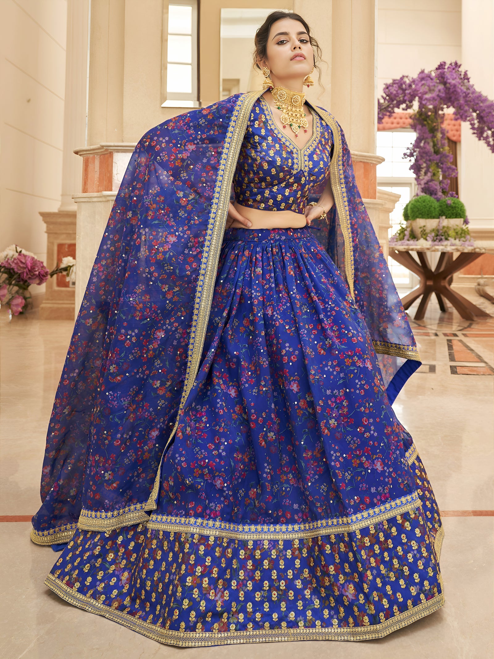 Sapphire Bloom Embroidered Lehenga Set