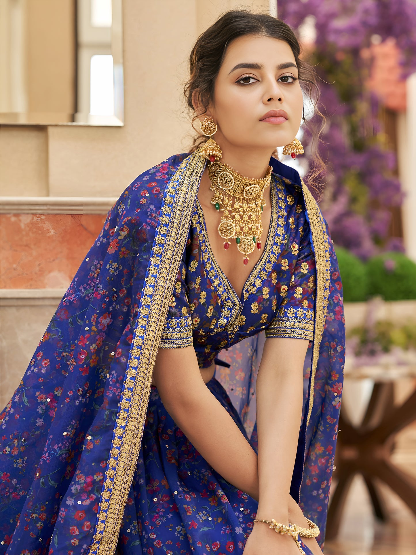 Sapphire Bloom Embroidered Lehenga Set