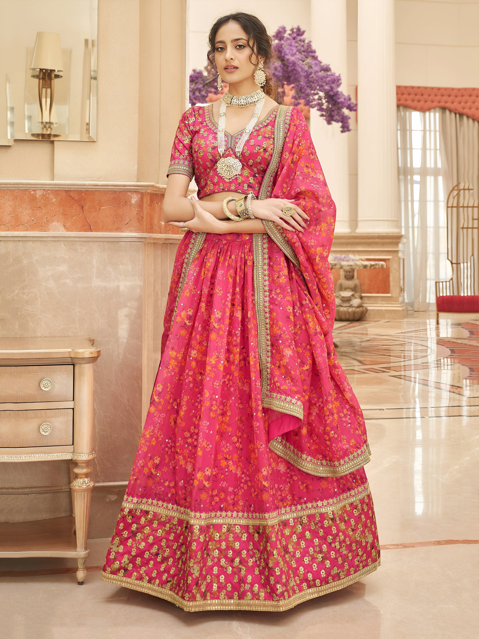 Rose Petal Embroidered Lehenga Set