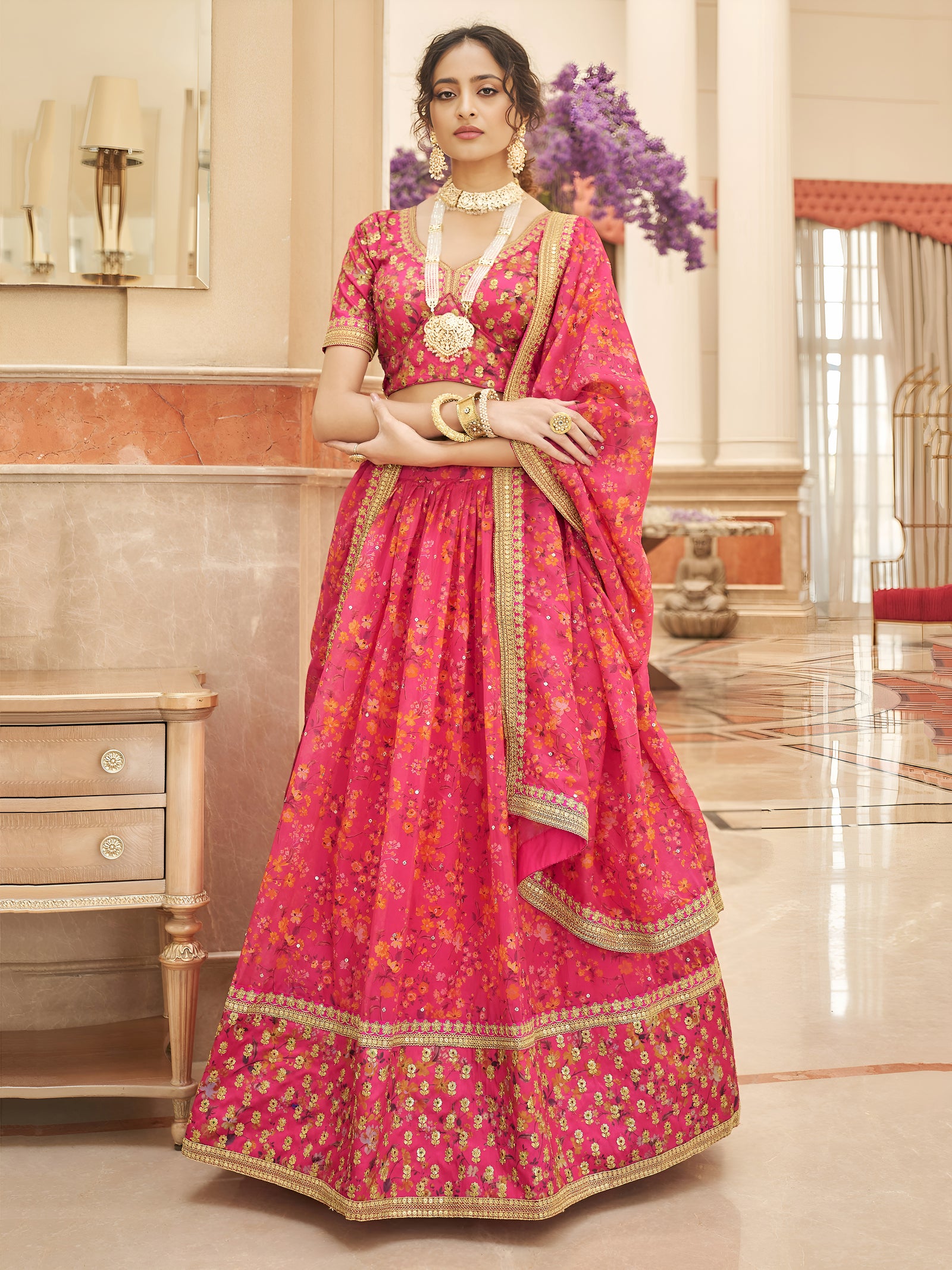 Rose Petal Embroidered Lehenga Set