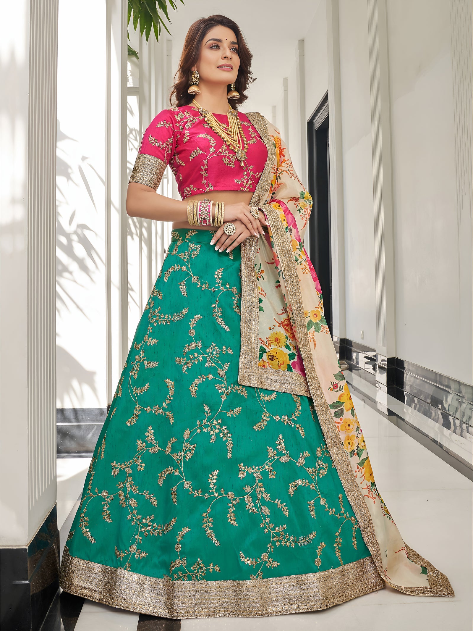 Emerald Ivory Embroidered Lehenga Set