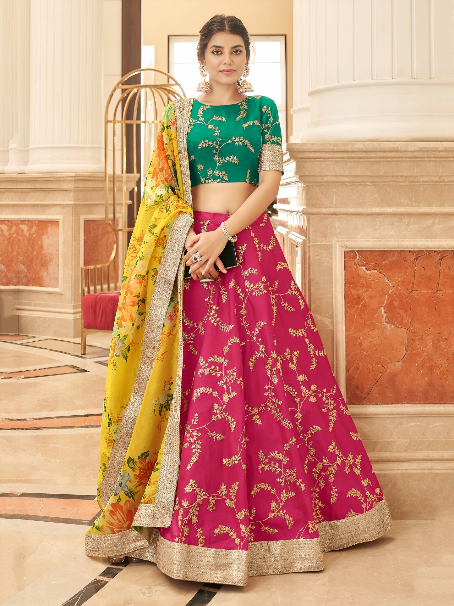 Blush Marigold Embroidered Lehenga Set