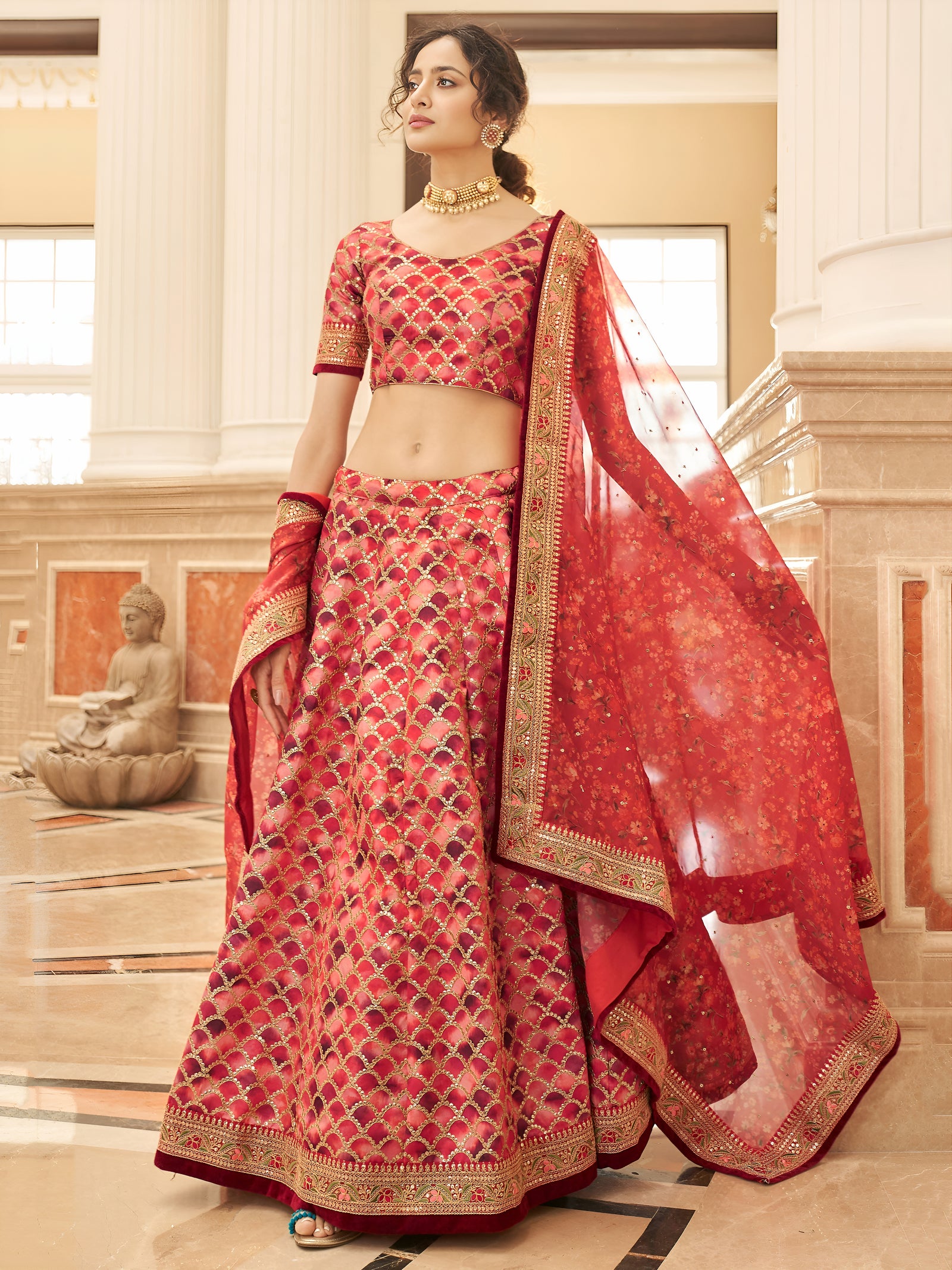Crimson Royale Embroidered Lehenga Set