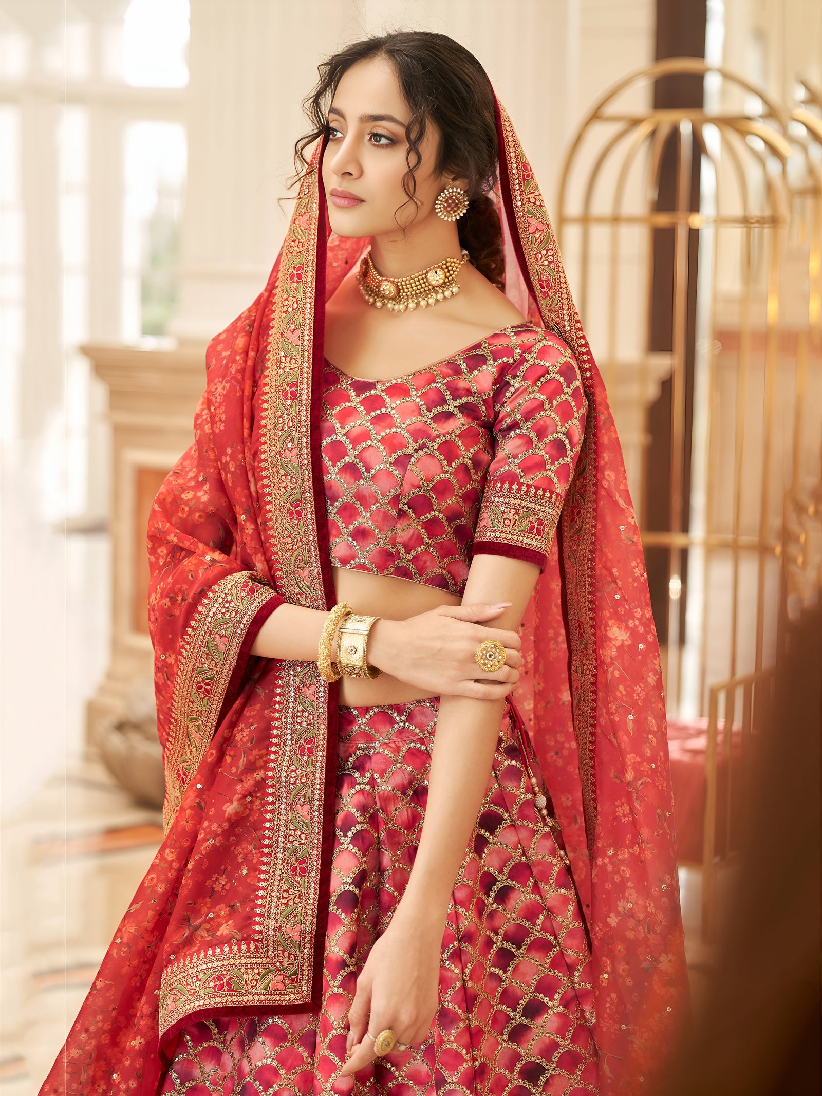 Crimson Royale Embroidered Lehenga Set
