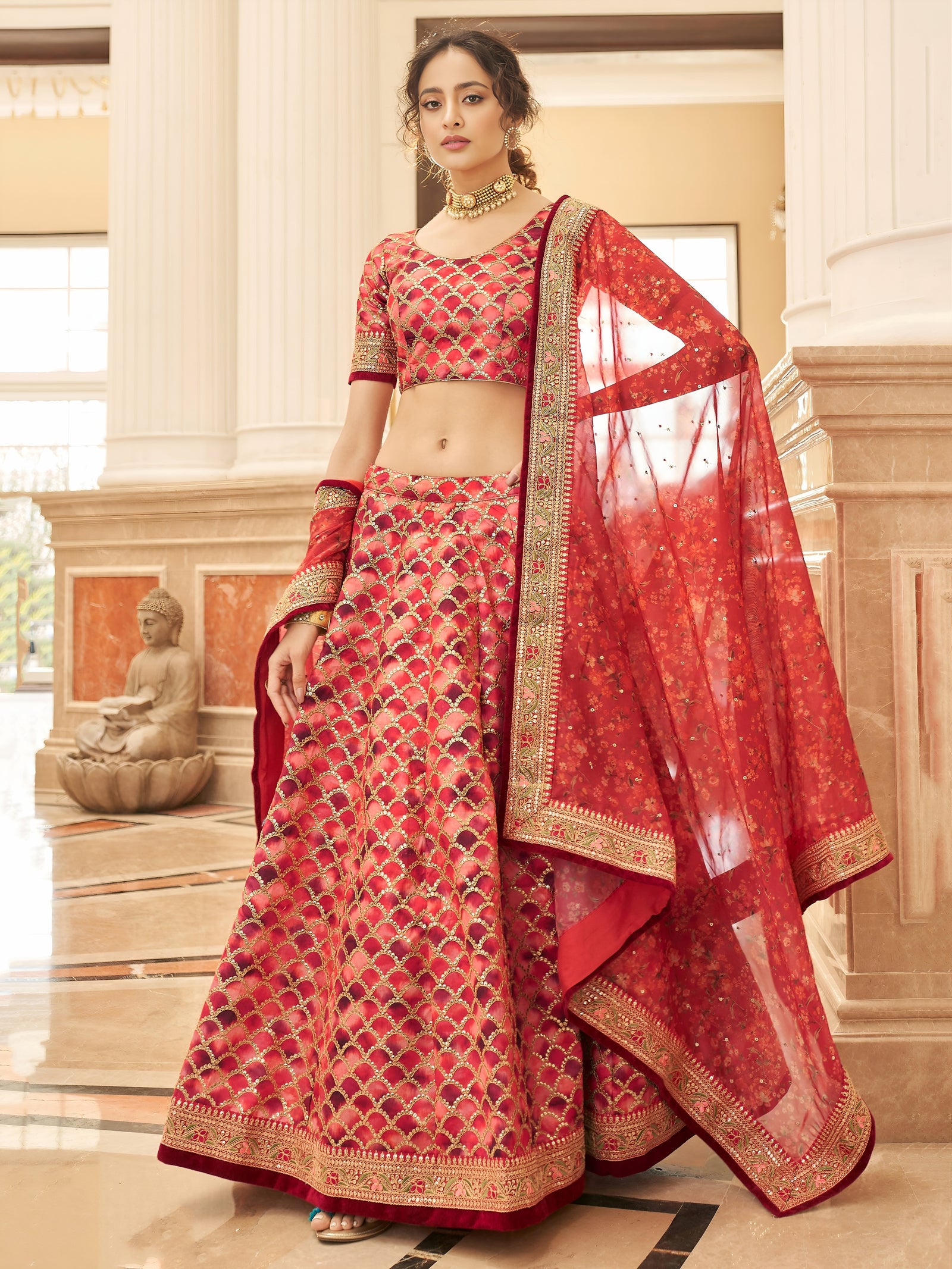 Crimson Royale Embroidered Lehenga Set