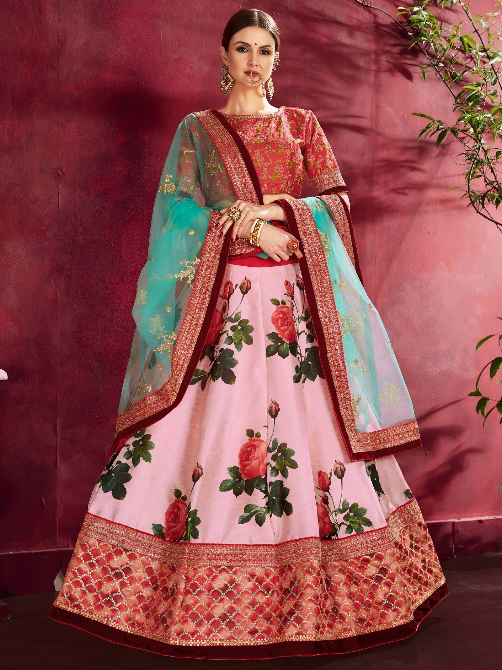 Rose Petal Banglori Silk Lehenga Set
