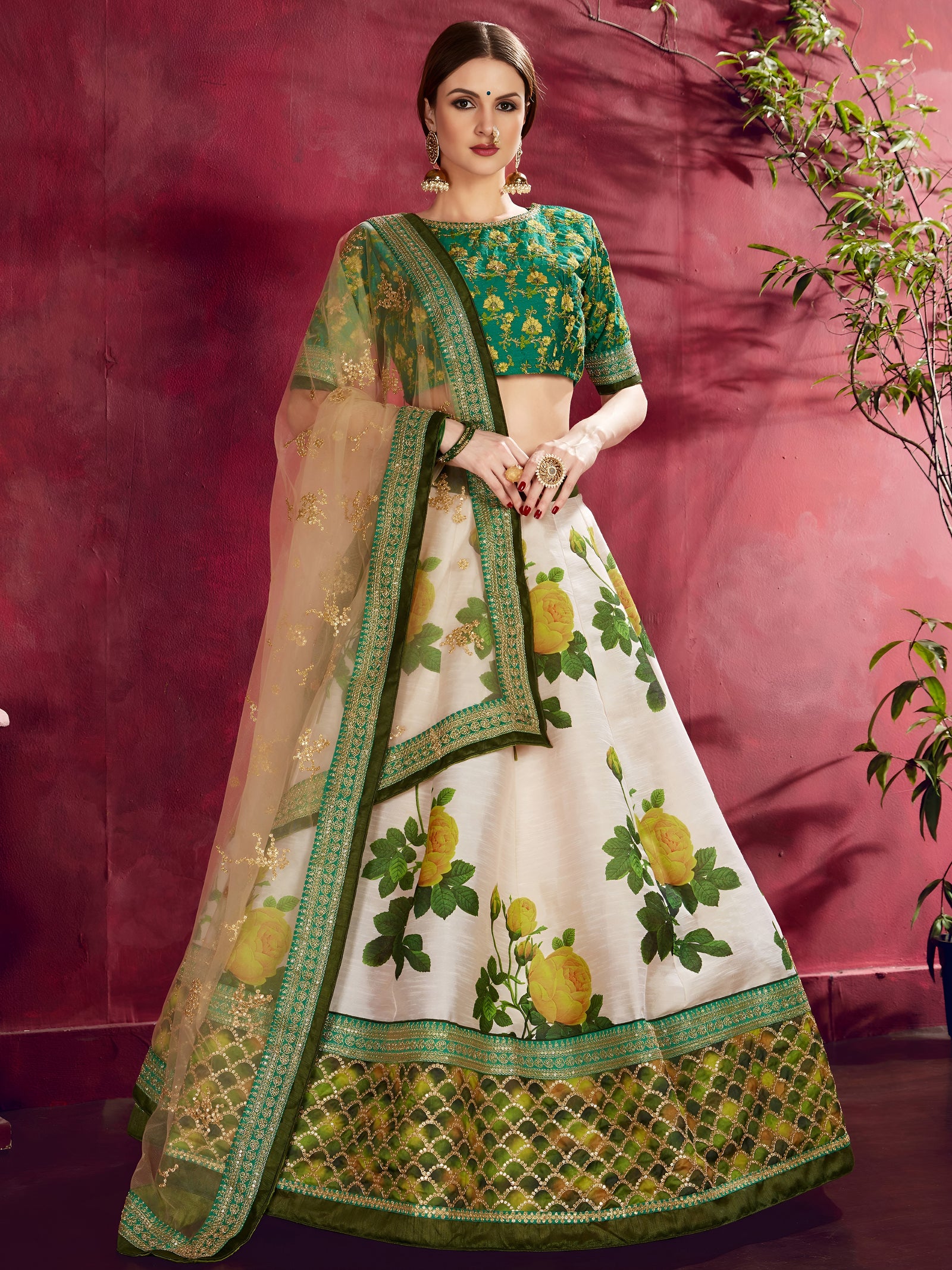 Sage Blossom Banglori Silk Lehenga Set