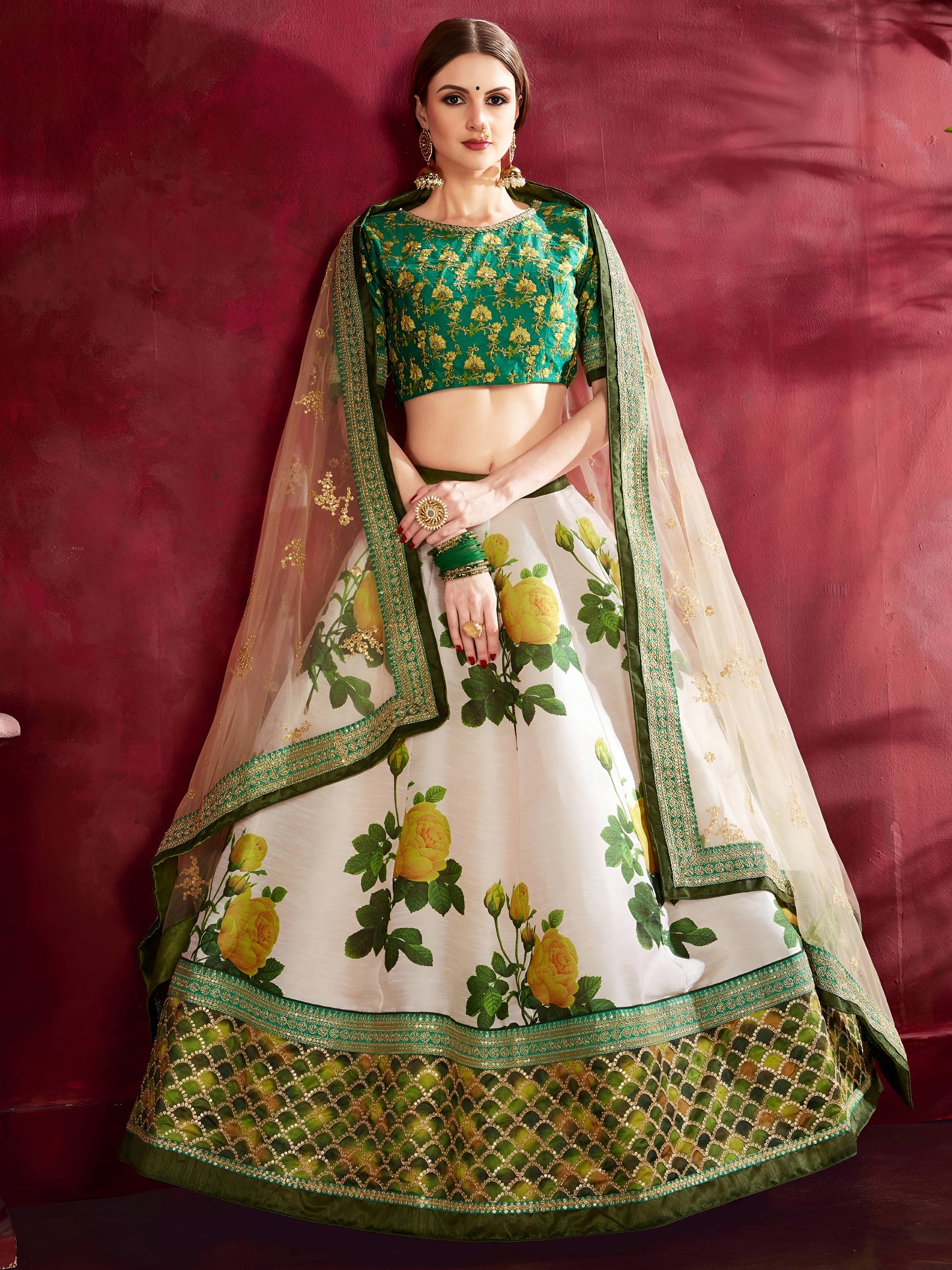 Sage Blossom Banglori Silk Lehenga Set