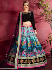 Midnight Bloom Printed Banglori Silk Lehenga Set
