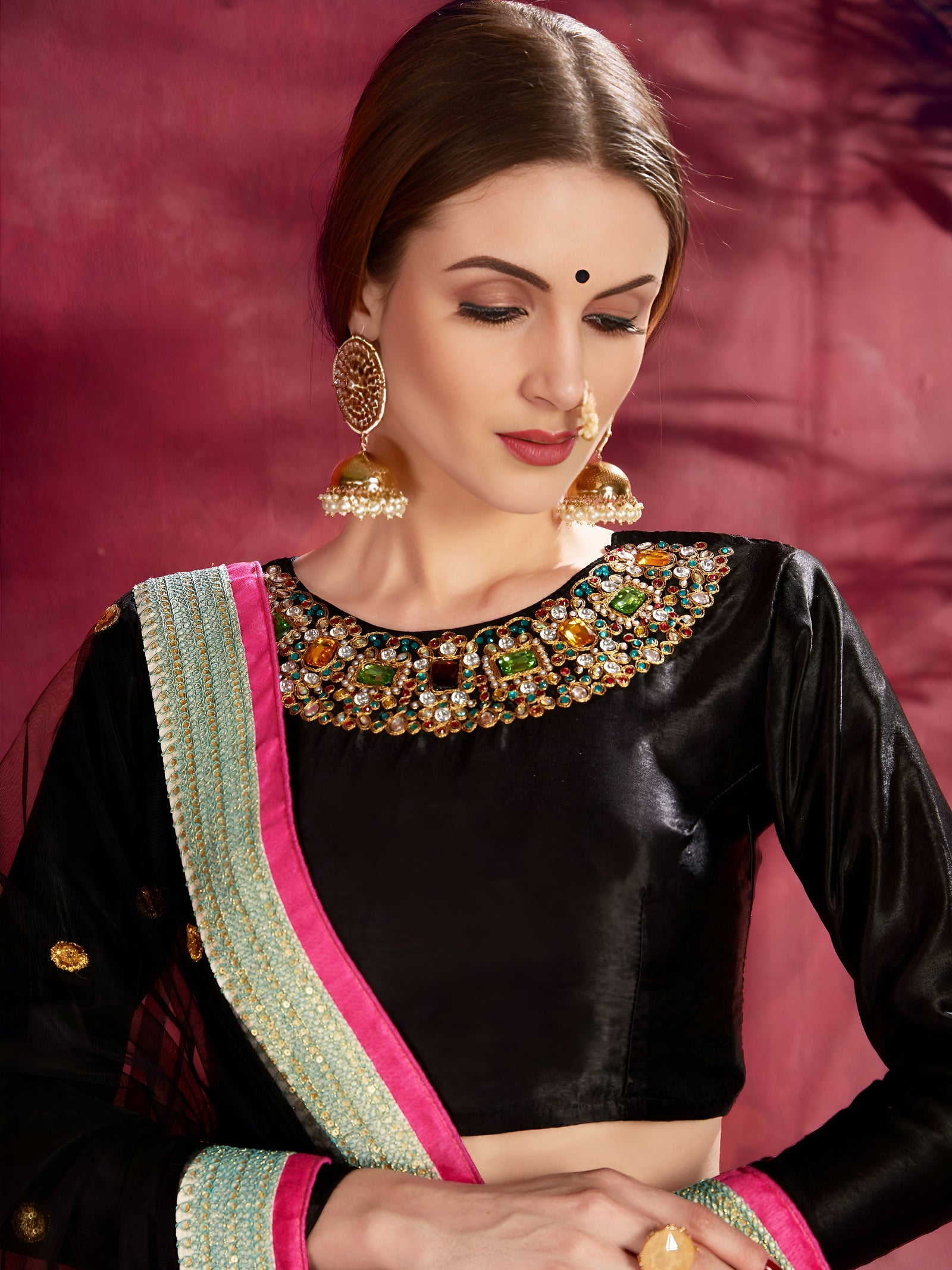 Midnight Bloom Printed Banglori Silk Lehenga Set