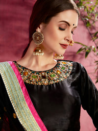 Midnight Bloom Printed Banglori Silk Lehenga Set