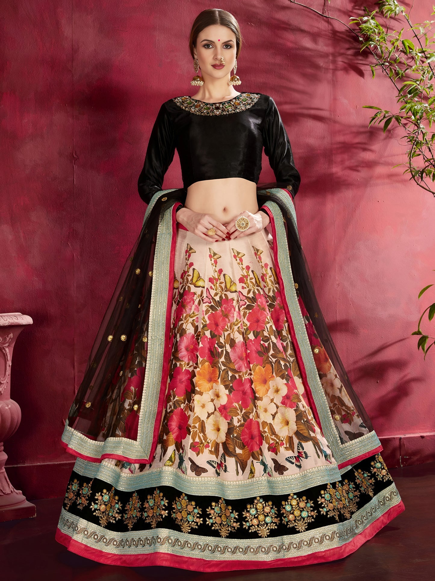 Noir Floral Garden Designer Lehenga Set