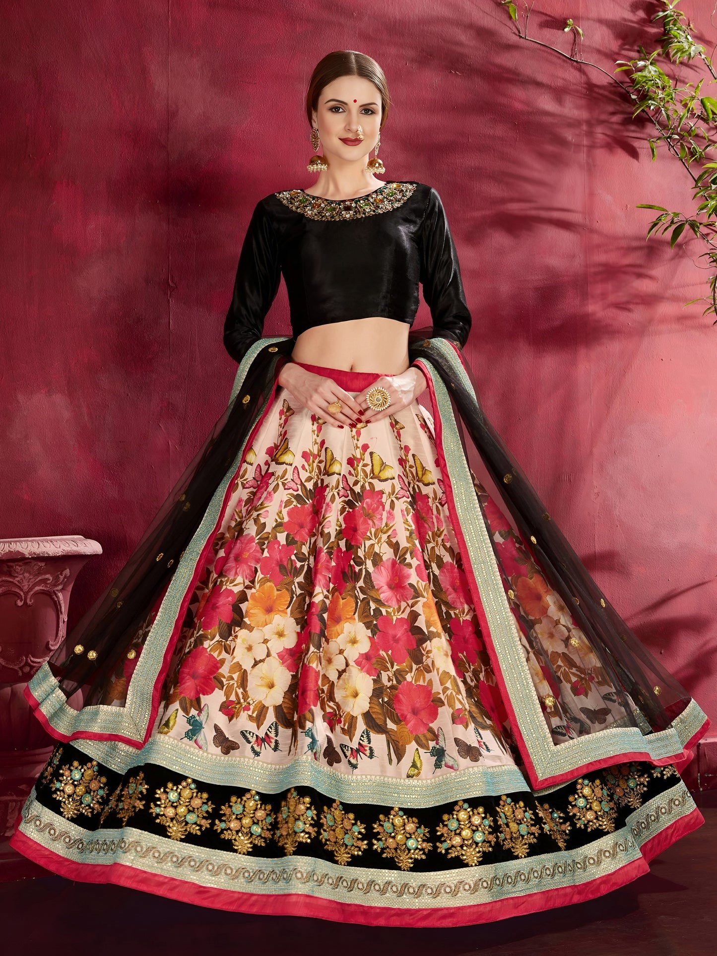 Noir Floral Garden Designer Lehenga Set