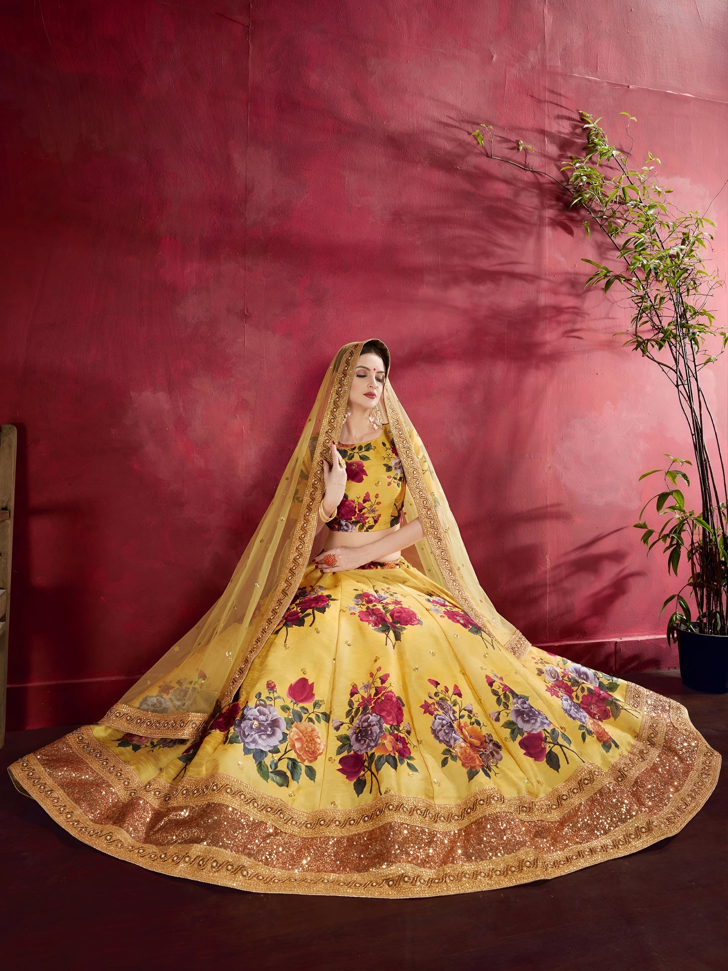 Golden Marigold Banglori Silk Lehenga Set