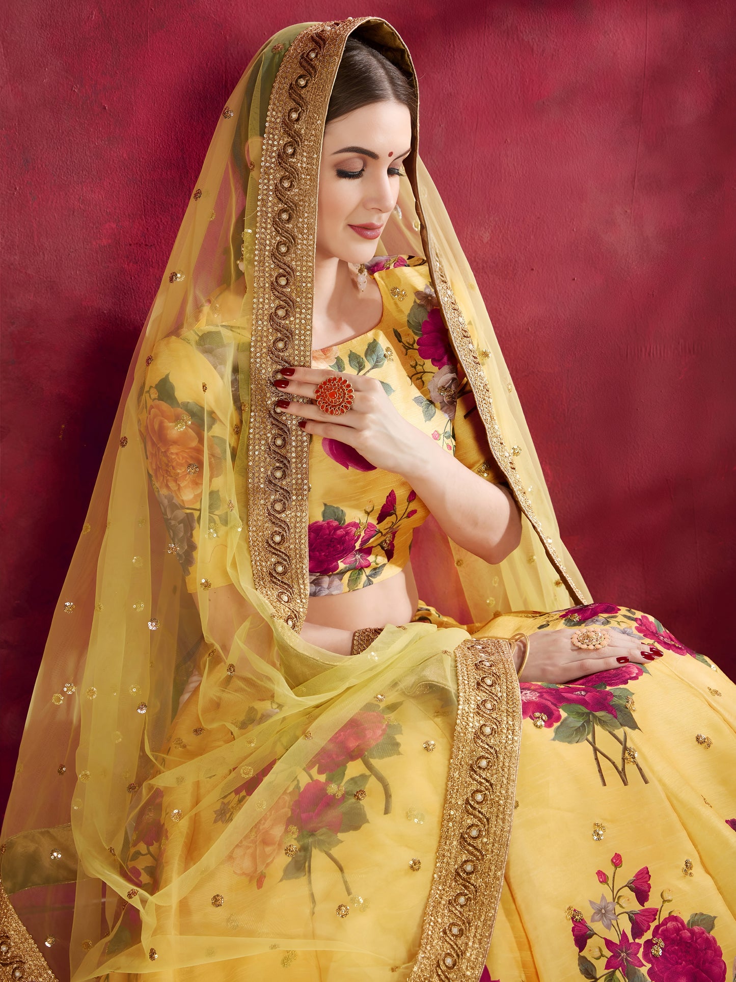 Golden Marigold Banglori Silk Lehenga Set