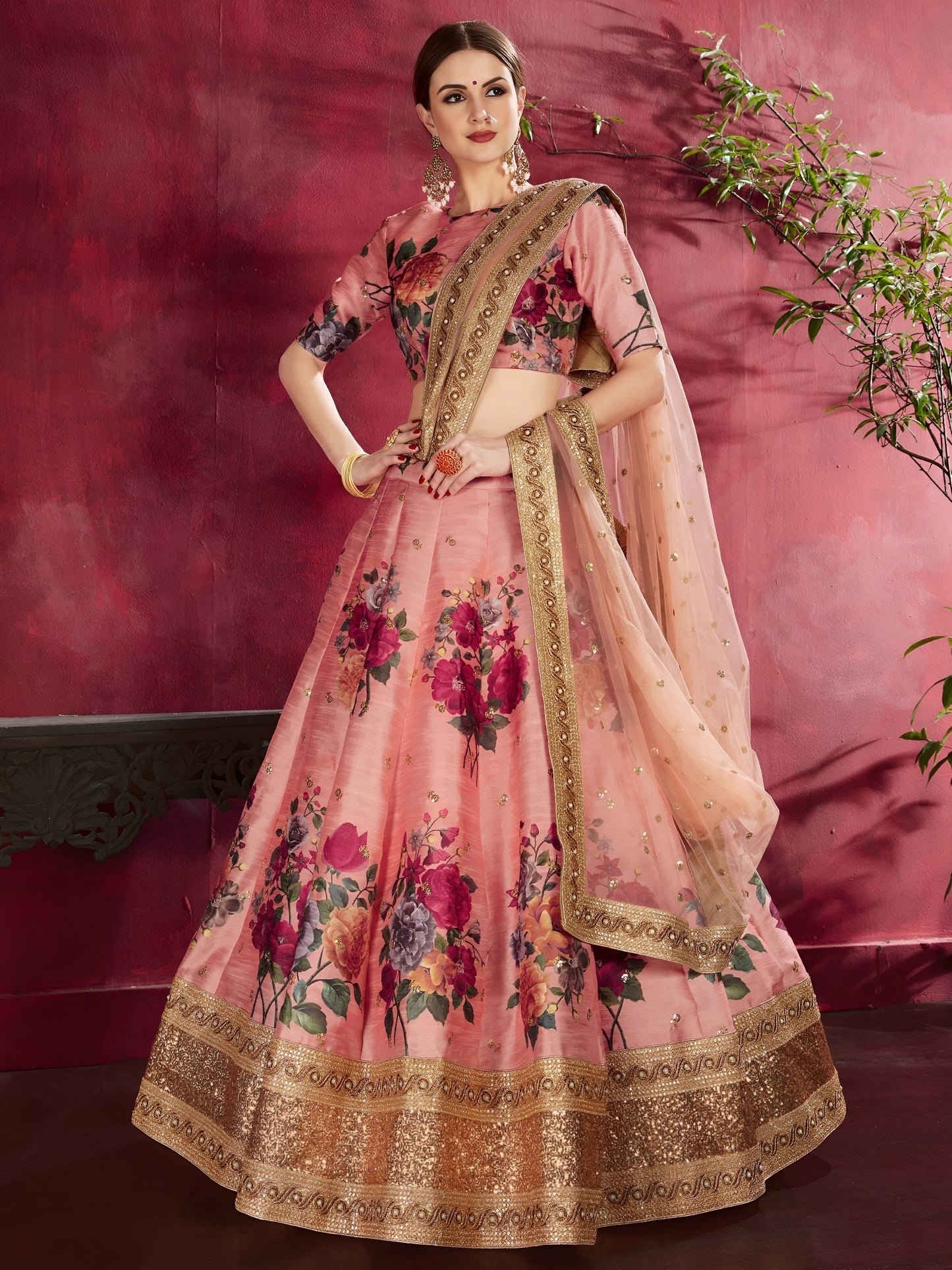 Peach Blossom Banglori Silk Lehenga Set