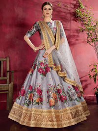 Silver Mist Banglori Silk Lehenga Set