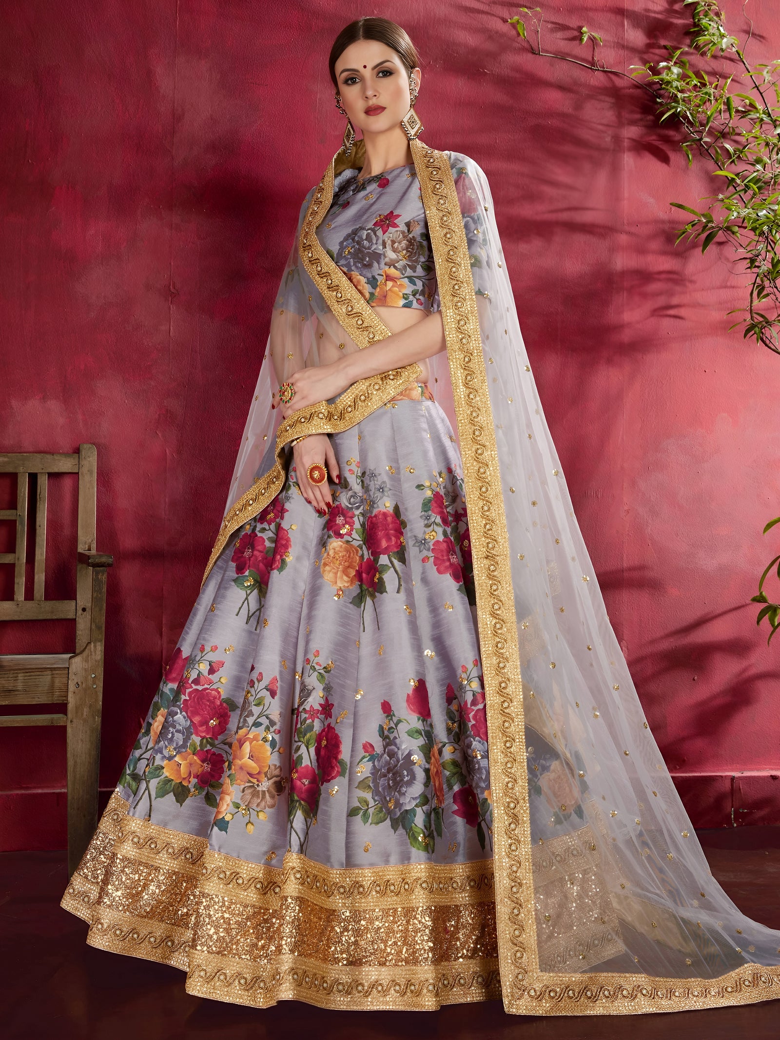 Silver Mist Banglori Silk Lehenga Set