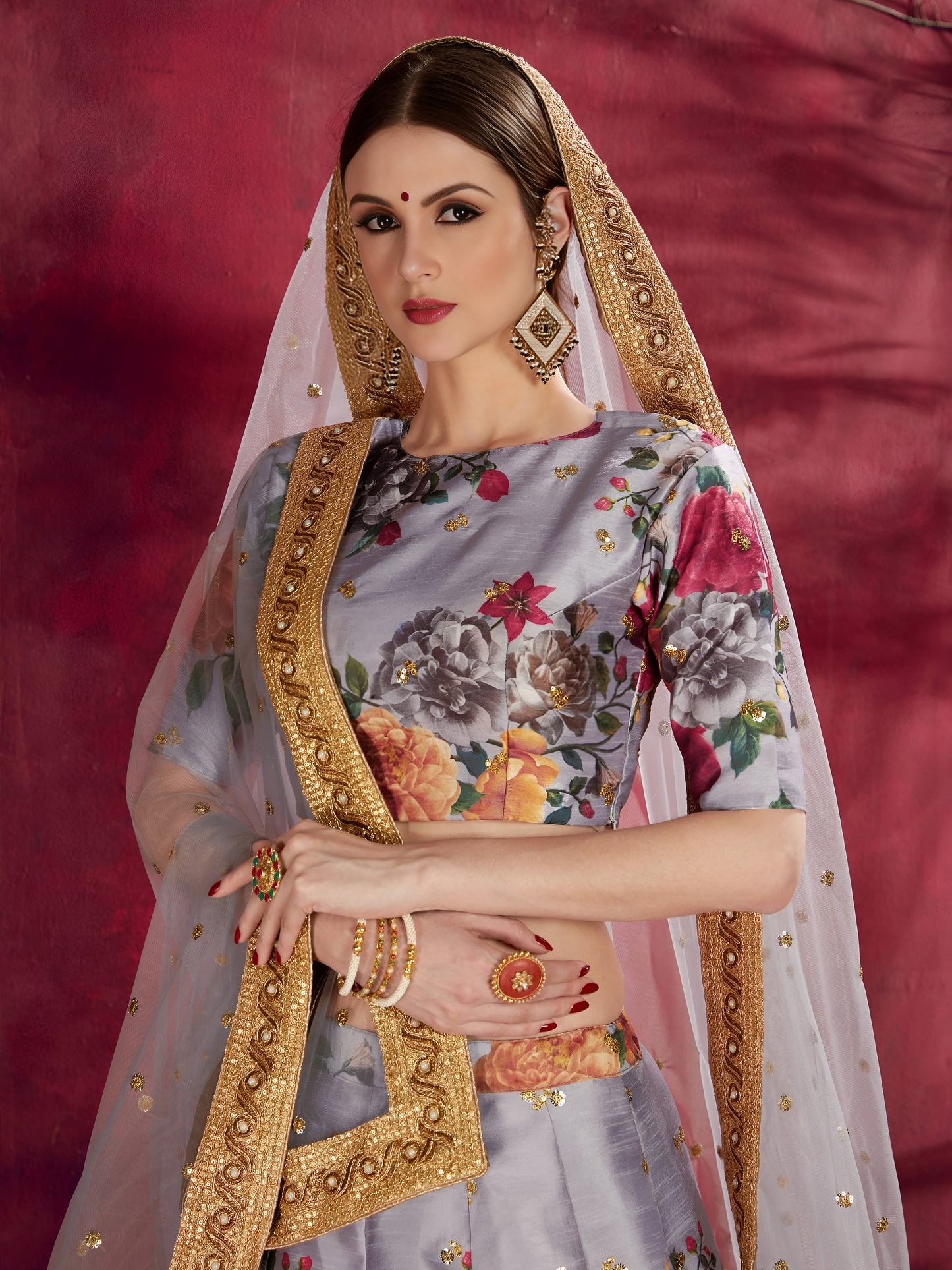 Silver Mist Banglori Silk Lehenga Set