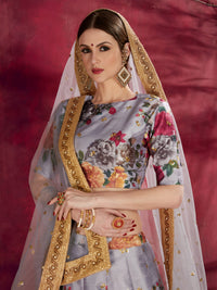 Silver Mist Banglori Silk Lehenga Set