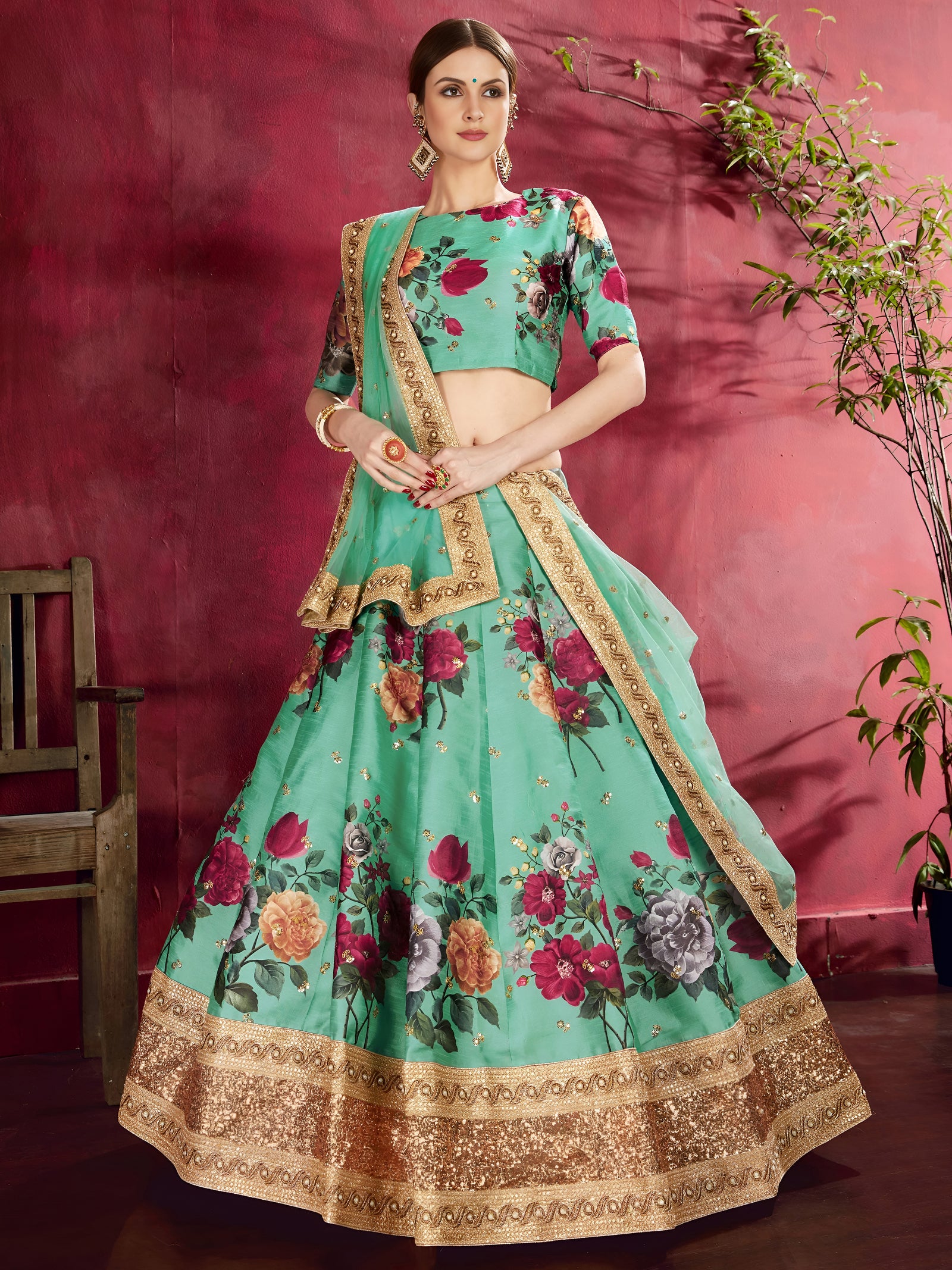 Emerald Bloom Banglori Silk Lehenga Set