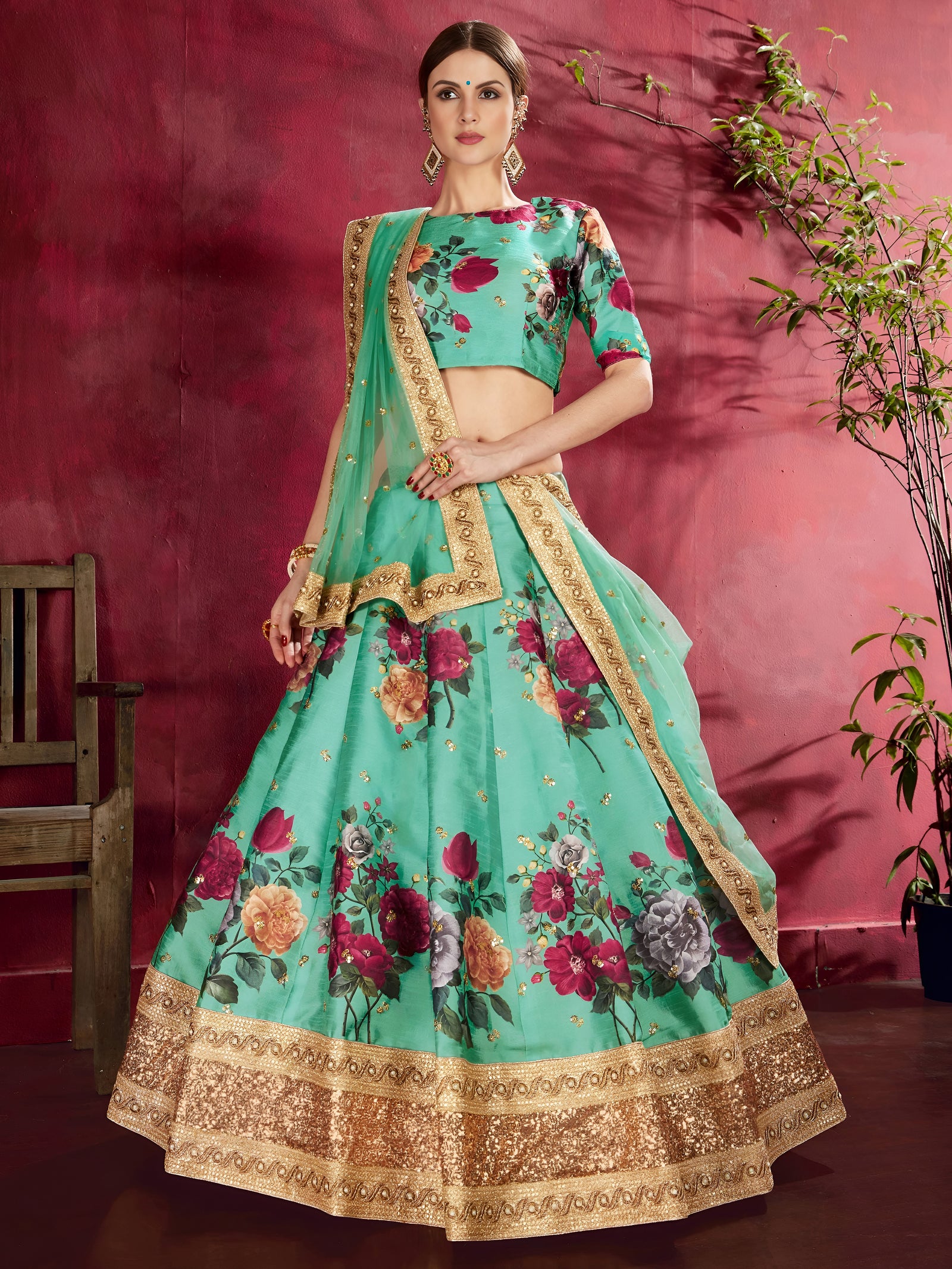 Emerald Bloom Banglori Silk Lehenga Set