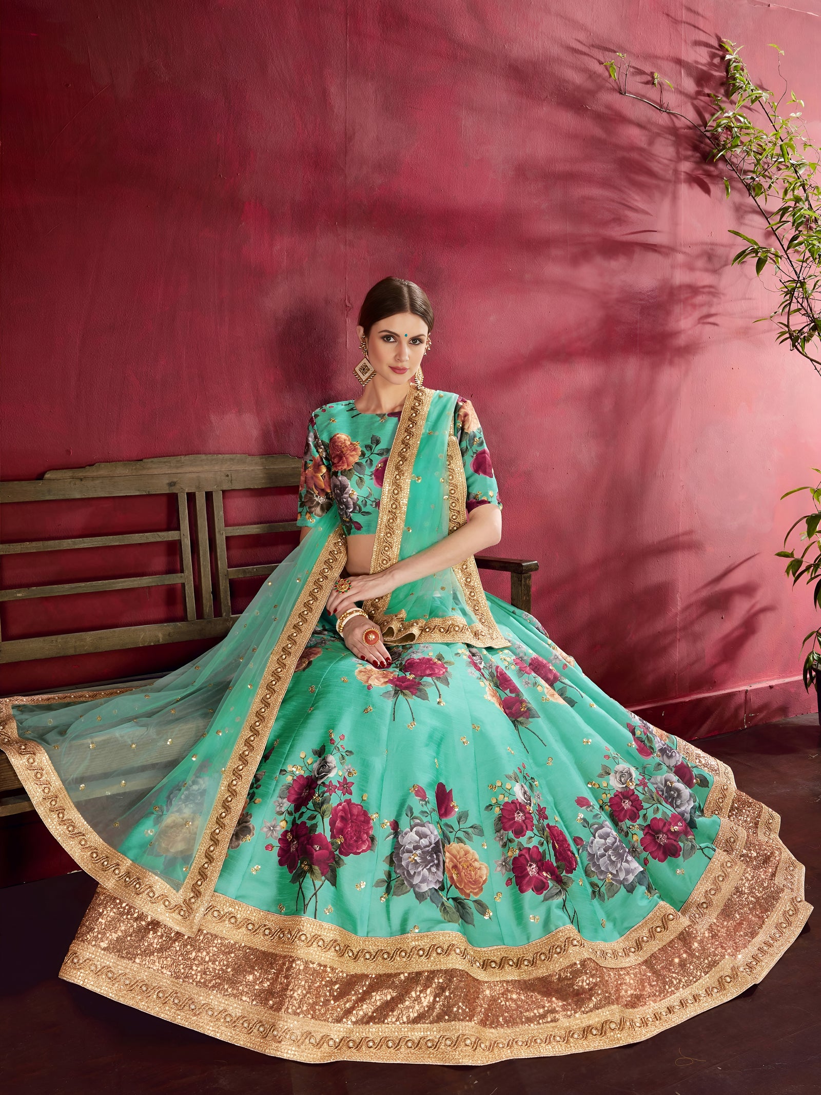 Emerald Bloom Banglori Silk Lehenga Set