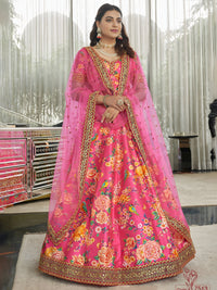 Royal Fuchsia Art Silk Floral Lehenga Set