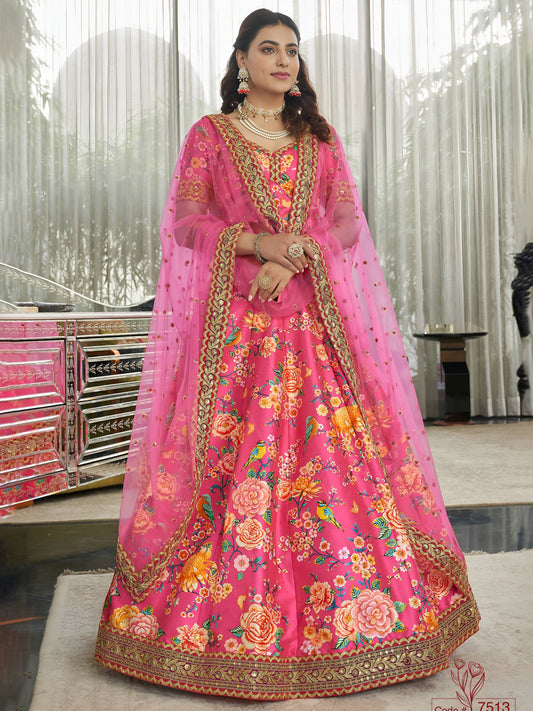 Royal Fuchsia Art Silk Floral Lehenga Set