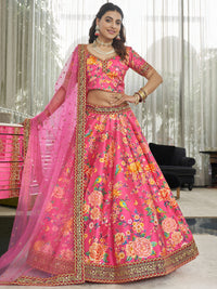 Royal Fuchsia Art Silk Floral Lehenga Set