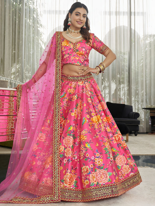 Royal Fuchsia Art Silk Floral Lehenga Set