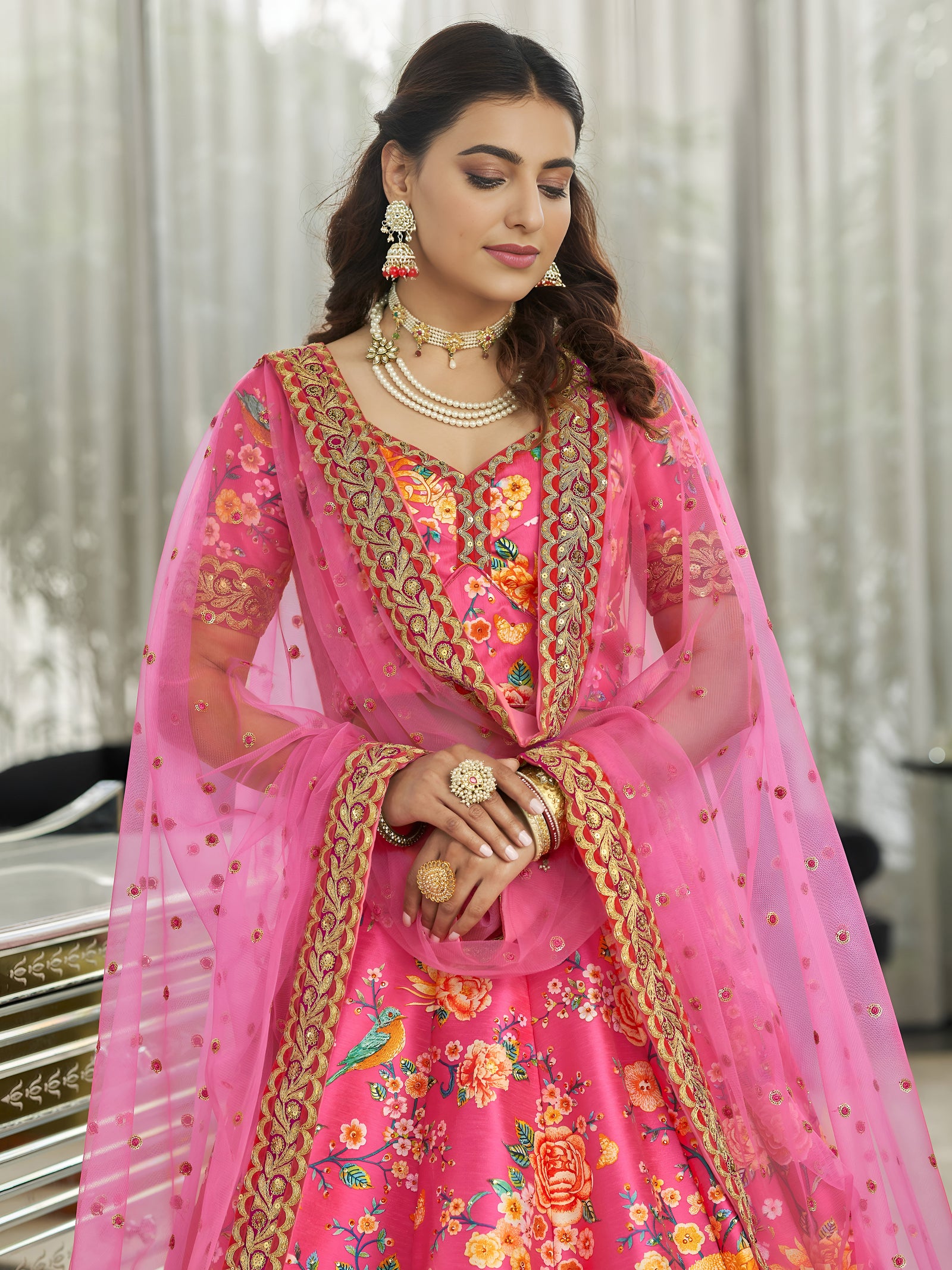 Royal Fuchsia Art Silk Floral Lehenga Set