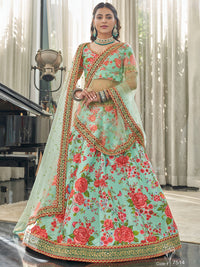 Mint Blossom Art Silk Floral Lehenga Set