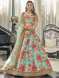 Mint Blossom Art Silk Floral Lehenga Set